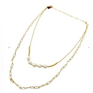 SASHI double layer pearl gold tone necklace